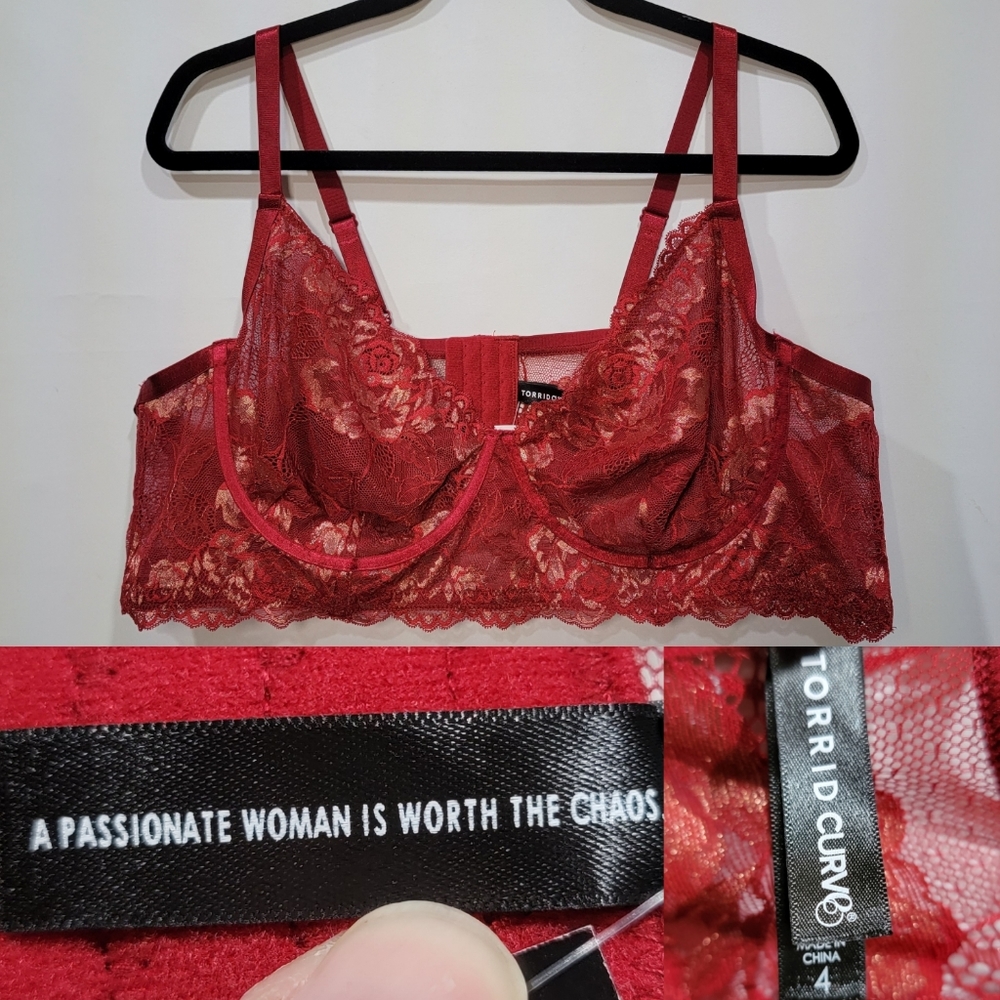 Torrid lace red & gold bra